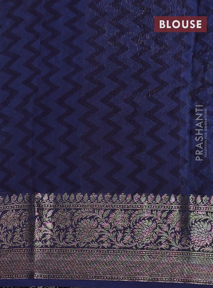 Chanderi silk cotton saree pastel blue and navy blue with allover prints and banarsi style border