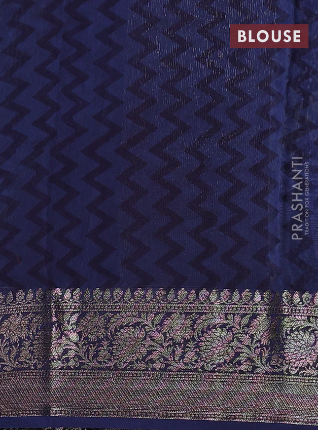 Chanderi silk cotton saree pastel blue and navy blue with allover prints and banarsi style border