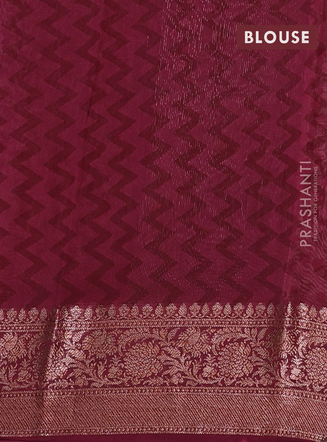 Chanderi silk cotton saree pastel peach shade and maroon with allover prints and banarsi style border