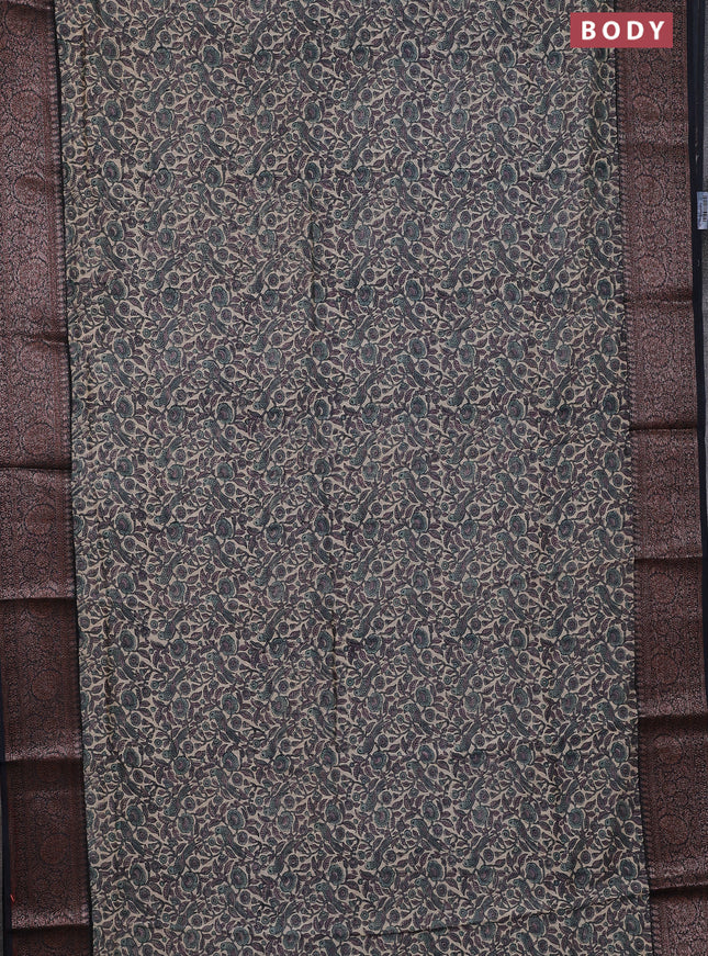 Chanderi silk cotton saree beige grey and elephnat grey with allover prints and banarsi style border