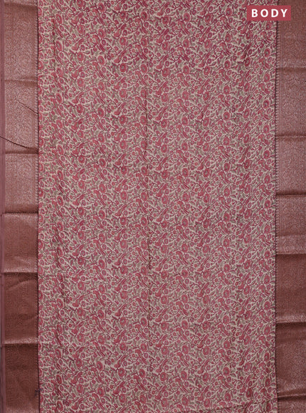 Chanderi silk cotton saree beige peach pink and pastel brown with allover prints and banarsi style border