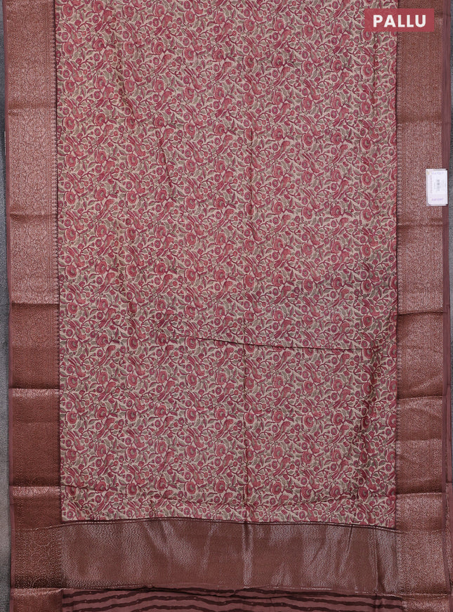 Chanderi silk cotton saree beige peach pink and pastel brown with allover prints and banarsi style border