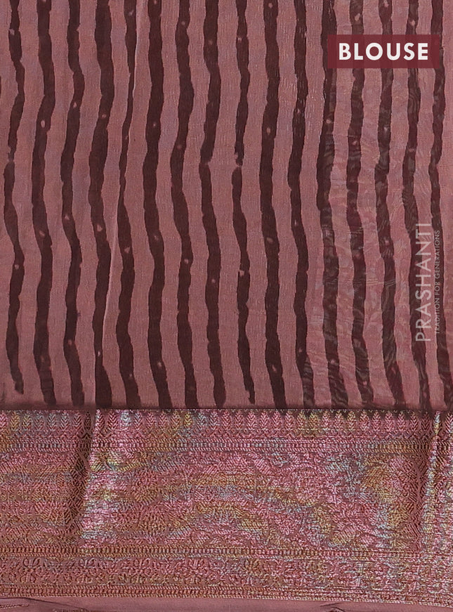 Chanderi silk cotton saree beige peach pink and pastel brown with allover prints and banarsi style border