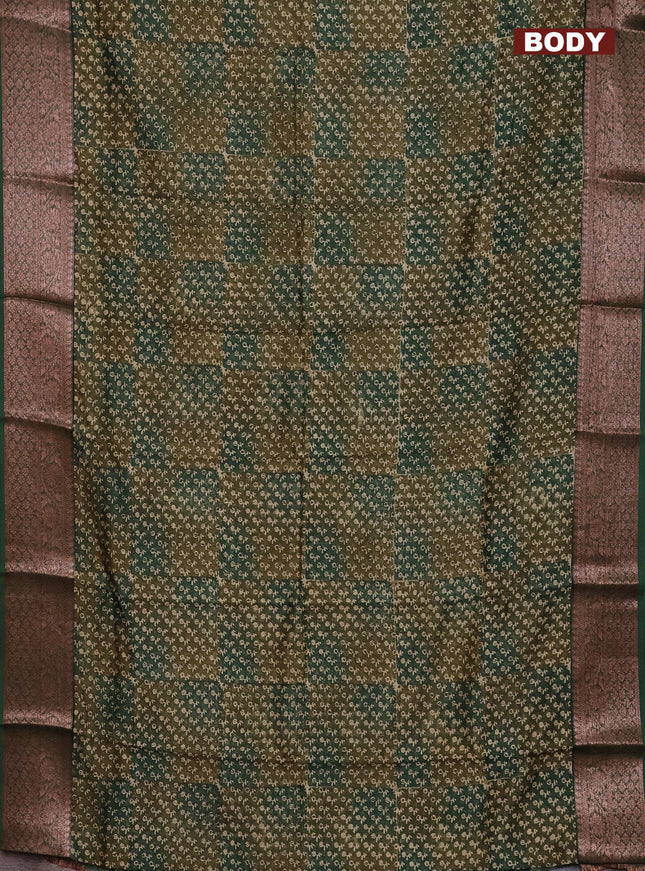 Chanderi silk cotton saree sap green and green with allover prints and banarsi style border