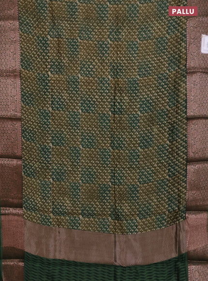 Chanderi silk cotton saree sap green and green with allover prints and banarsi style border