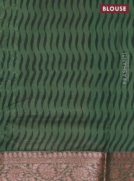 Chanderi silk cotton saree sap green and green with allover prints and banarsi style border