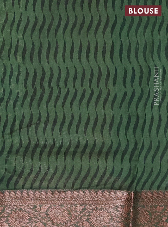 Chanderi silk cotton saree sap green and green with allover prints and banarsi style border