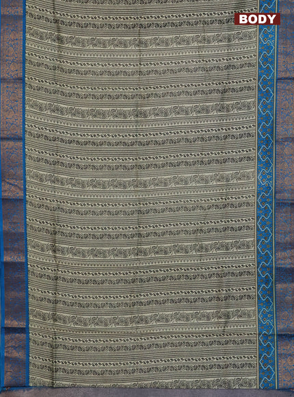 Chanderi silk cotton saree cream and cs blue with allover prints and banarsi style border