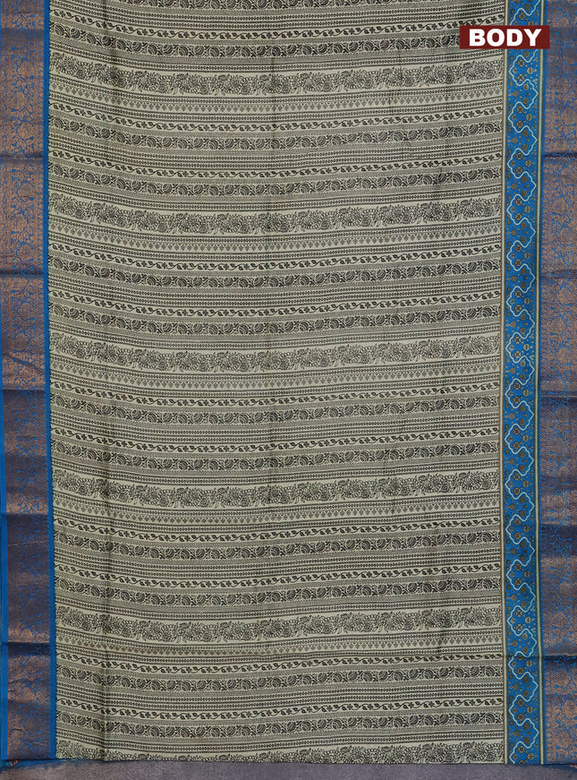 Chanderi silk cotton saree cream and cs blue with allover prints and banarsi style border