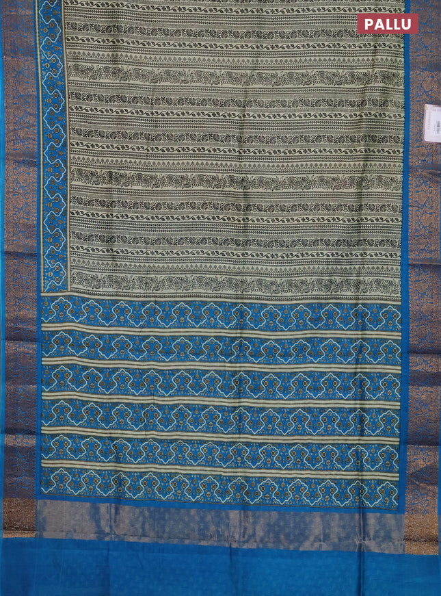 Chanderi silk cotton saree cream and cs blue with allover prints and banarsi style border