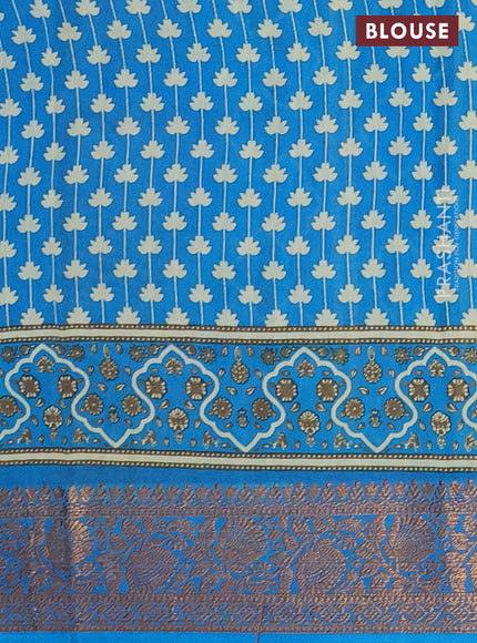 Chanderi silk cotton saree cream and cs blue with allover prints and banarsi style border