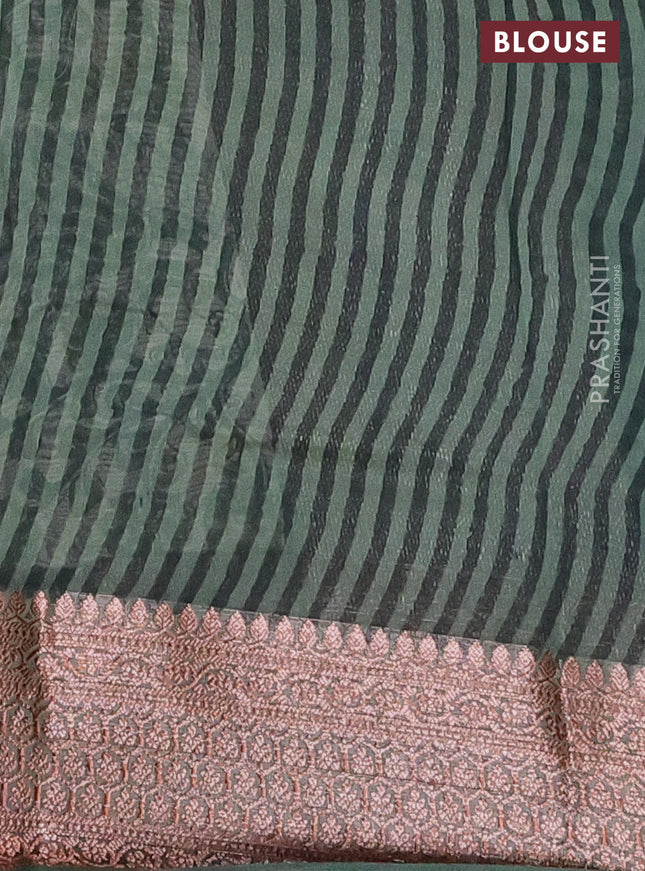 Chanderi silk cotton saree beige and green with allover kalamkari prints and banarsi style border