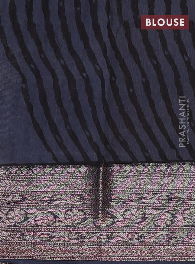 Chanderi silk cotton saree cream and dark grey with allover floral prints and banarsi style border