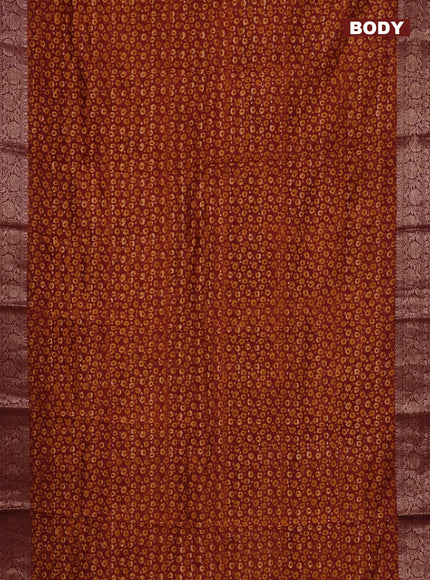 Chanderi silk cotton saree mustard yellow and maroon with allover prints and banarsi style border