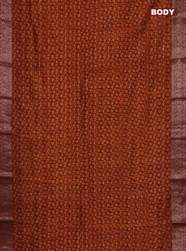 Chanderi silk cotton saree mustard yellow and maroon with allover prints and banarsi style border