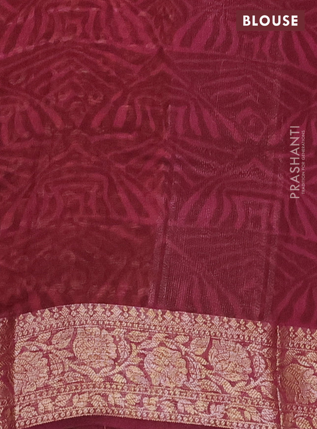 Chanderi silk cotton saree mustard yellow and maroon with allover prints and banarsi style border