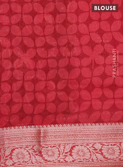 Chanderi silk cotton saree dark green and red with allover kalamkari prints and banarsi style border