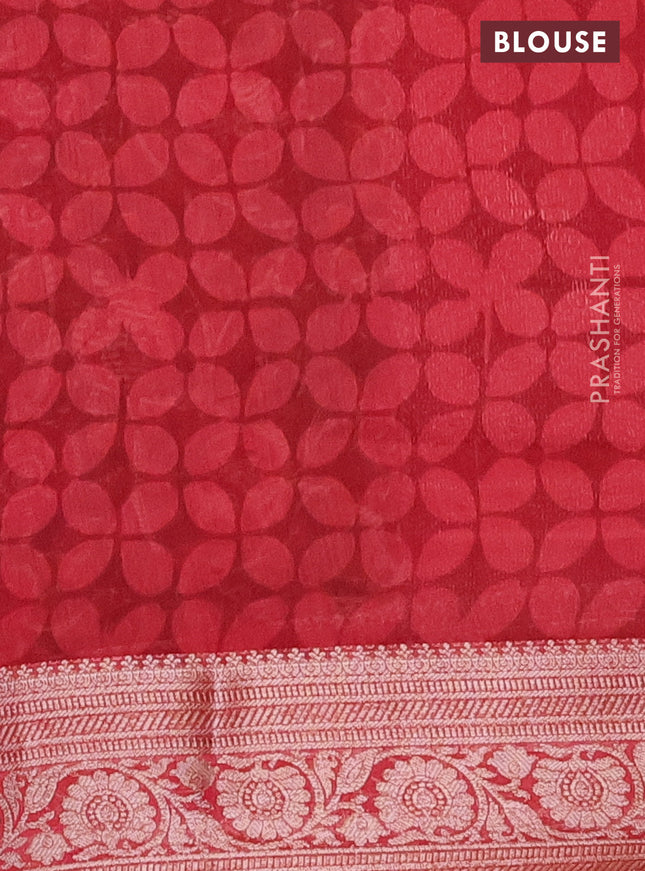 Chanderi silk cotton saree dark green and red with allover kalamkari prints and banarsi style border