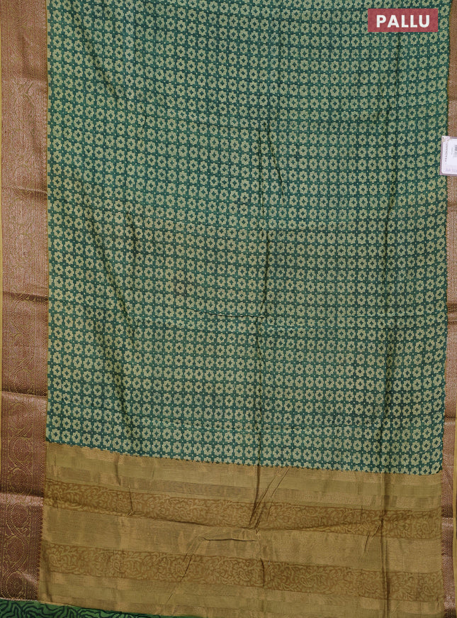 Chanderi silk cotton saree green and mustard green with allover prints and banarsi style border