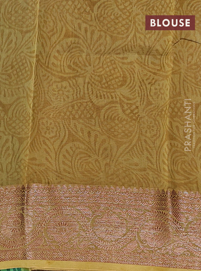 Chanderi silk cotton saree green and mustard green with allover prints and banarsi style border
