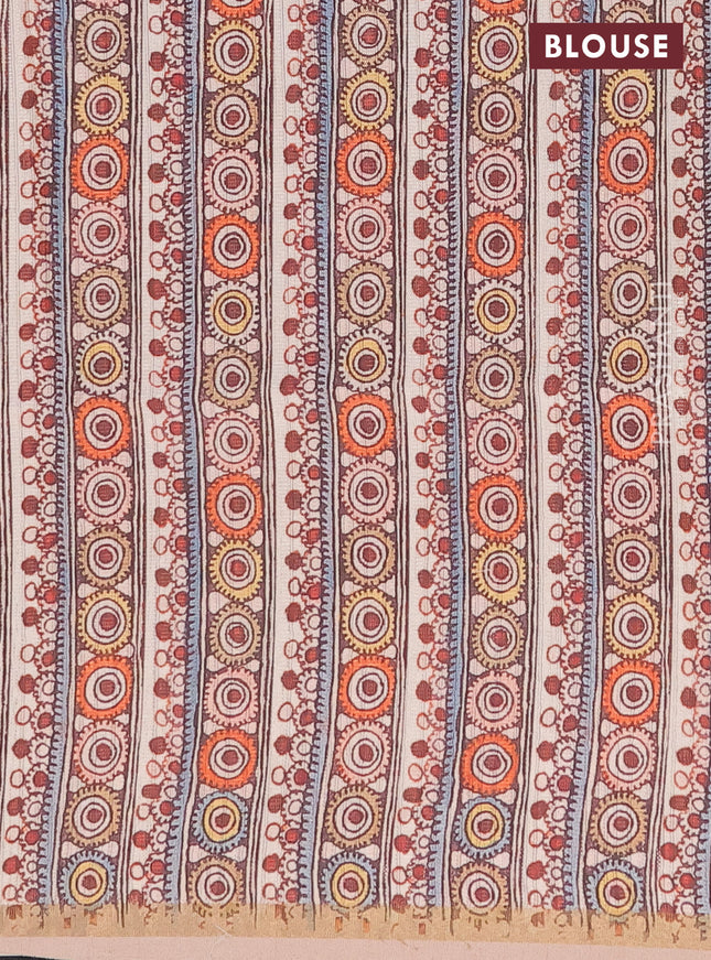 Semi tussar saree greyish brown and beige with allover zig zag saree and kalamkari printed pallu