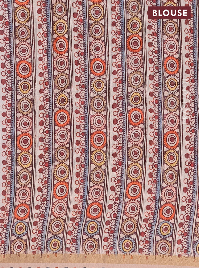 Semi tussar saree grey and beige with allover zig zag saree and kalamkari printed pallu