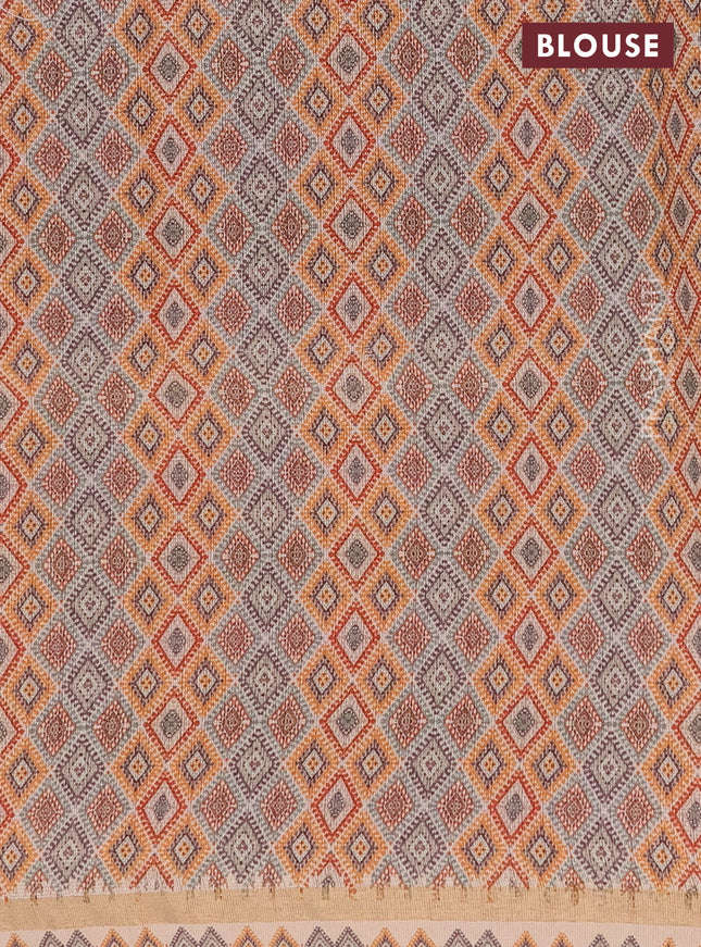 Semi tussar saree green shade and beige with plain body and kalamkari printed pallu