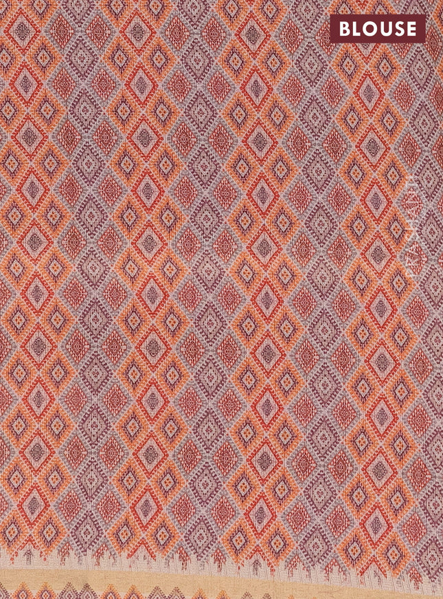 Semi tussar saree grey and beige with plain body and kalamkari printed pallu