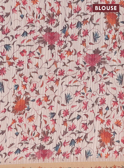 Semi tussar saree rosy brown and beige with allover geometric saree and kalamkari printed pallu