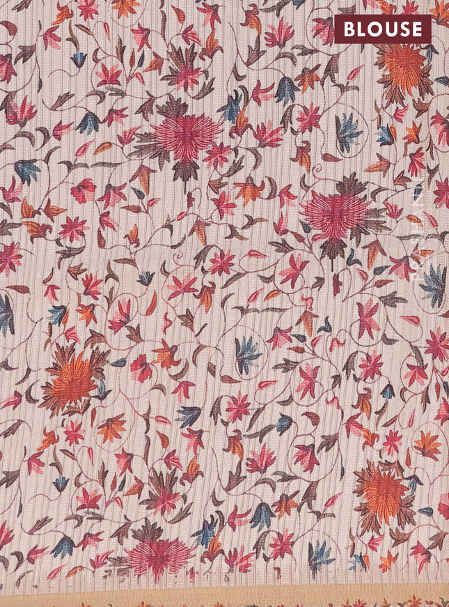 Semi tussar saree rosy brown and beige with allover geometric saree and kalamkari printed pallu