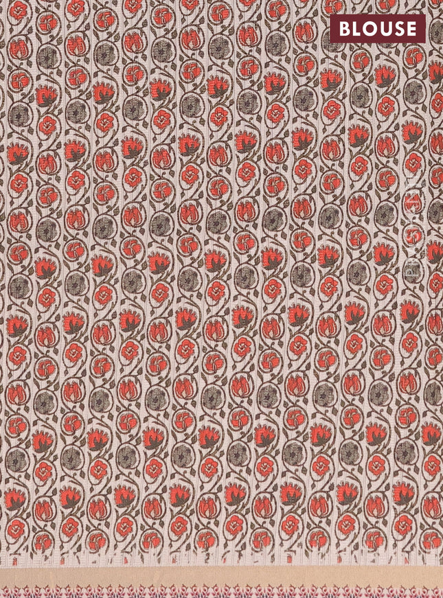 Semi tussar saree pastel green shade and beige with allover stripe parints and kalamkari printed pallu