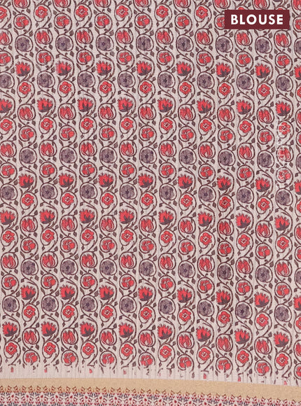 Semi tussar saree grey and beige with allover stripe parints and kalamkari printed pallu