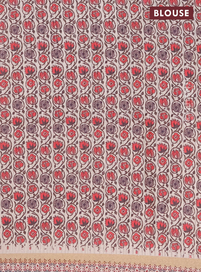 Semi tussar saree grey and beige with allover stripe parints and kalamkari printed pallu