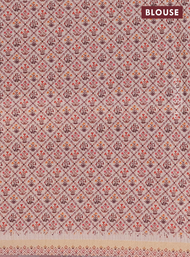 Semi tussar saree pastel peach and beige with allover zig zag saree and kalamkari printed pallu