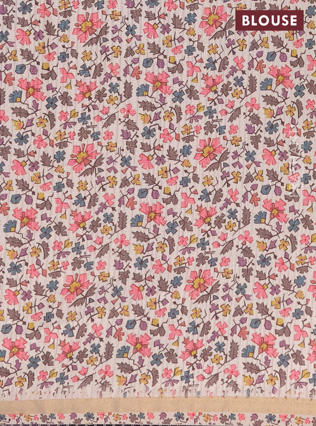 Semi tussar saree multi colour and wine shade beige with plain body and kalamkari printed pallu