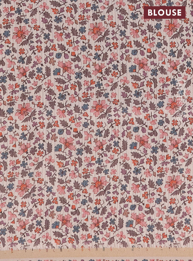 Semi tussar saree pastel blue and beige with plain body and kalamkari printed pallu