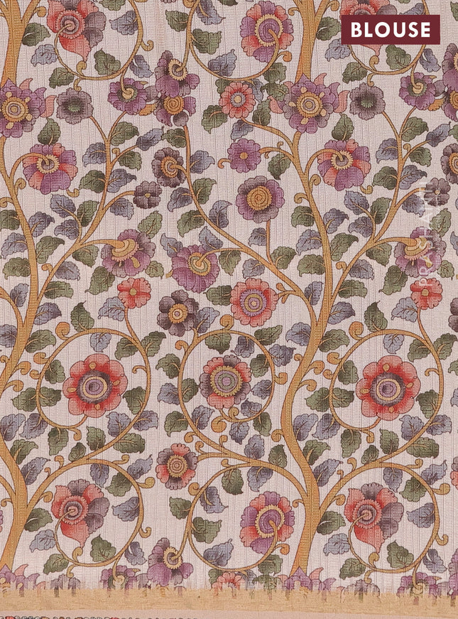 Semi tussar saree brown and beige with plain body and kalamkari printed pallu