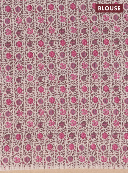 Semi tussar saree blue shade and cream with allover zig zag saree and kalamkari printed pallu