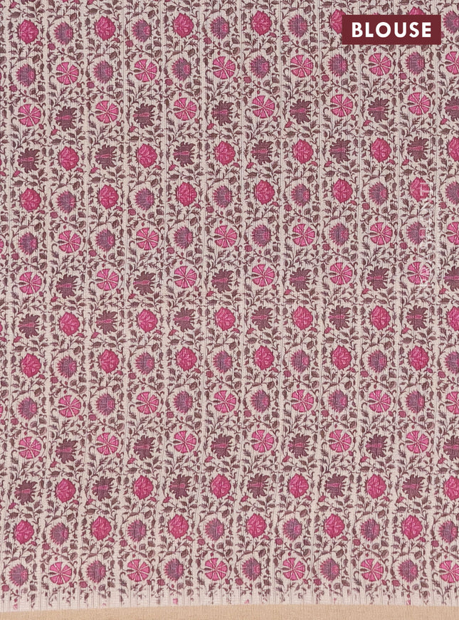 Semi tussar saree blue shade and cream with allover zig zag saree and kalamkari printed pallu