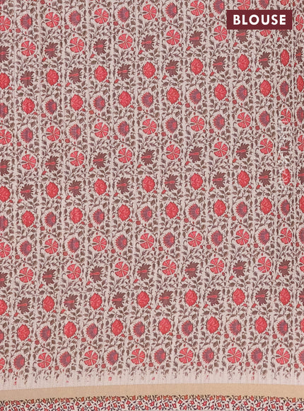 Semi tussar saree beige and cream with allover zig zag saree and kalamkari printed pallu