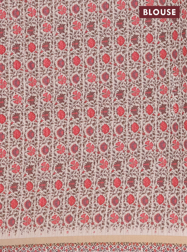 Semi tussar saree beige and cream with allover zig zag saree and kalamkari printed pallu