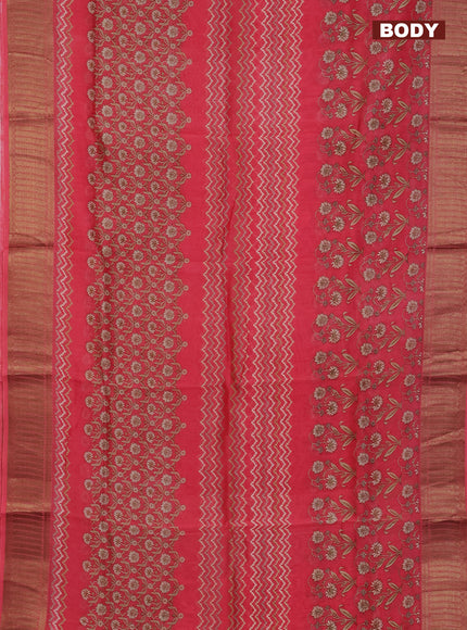 Chanderi silk cotton saree peach pink with allover zig zag prints and banarasi style border