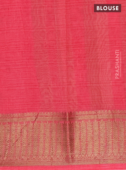 Chanderi silk cotton saree peach pink with allover zig zag prints and banarasi style border
