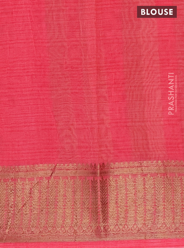 Chanderi silk cotton saree peach pink with allover zig zag prints and banarasi style border