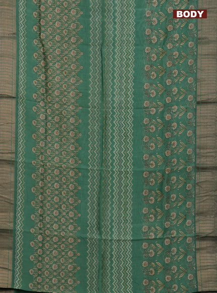 Chanderi silk cotton saree pastel green shade with allover zig zag prints and banarasi style border