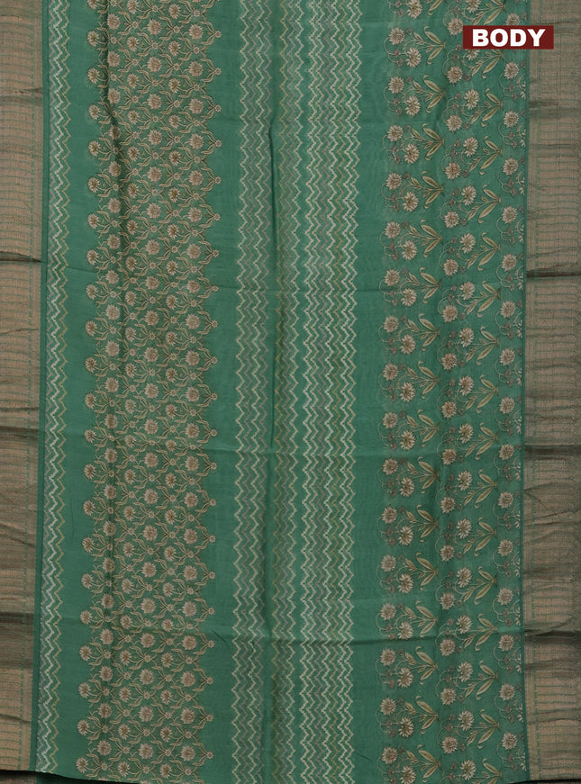 Chanderi silk cotton saree pastel green shade with allover zig zag prints and banarasi style border