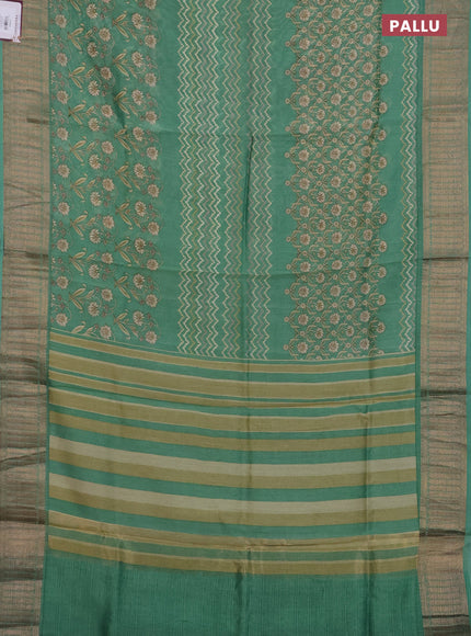 Chanderi silk cotton saree pastel green shade with allover zig zag prints and banarasi style border