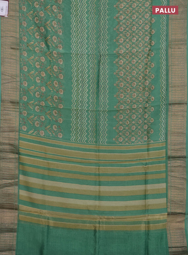 Chanderi silk cotton saree pastel green shade with allover zig zag prints and banarasi style border