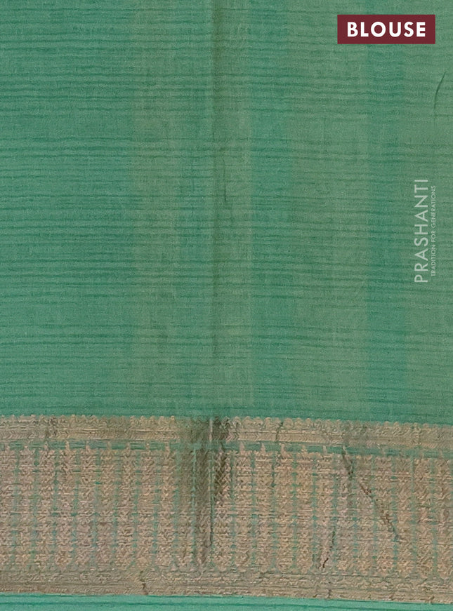Chanderi silk cotton saree pastel green shade with allover zig zag prints and banarasi style border