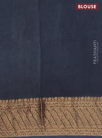 Chanderi silk cotton saree drak navy blue and grey with allover geometric prints and pichwai printed banarasi style border